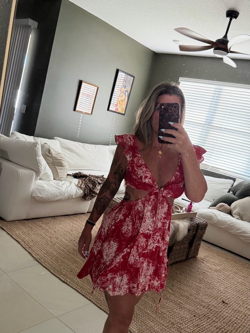Olivaceous Red Floral Tie-Front Mini Dress